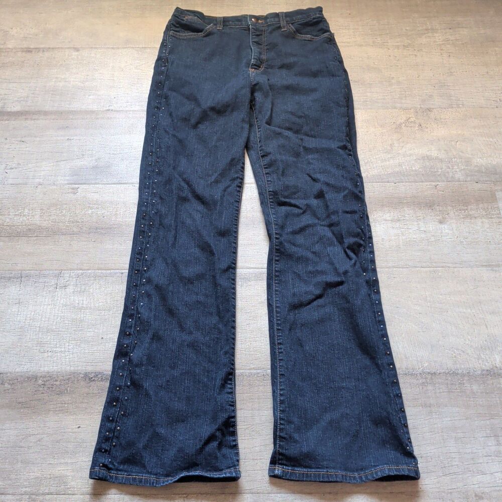 ​NYDJ Jeans Womens 8 Dark Wash Denim Studded Embellished Side Seam Stretch Slim